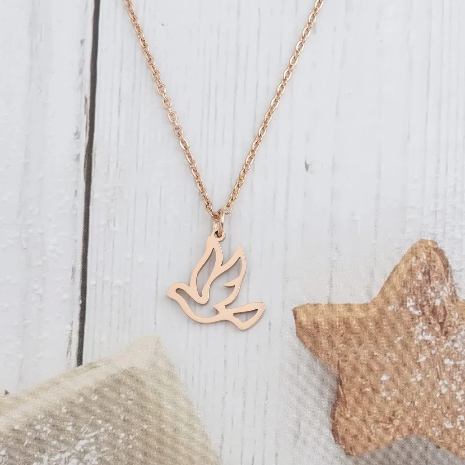 MYOSPARK Stainless Steel Soaring Dove Bird Pendant Necklace Bird Jewelry Peace Gift For Her