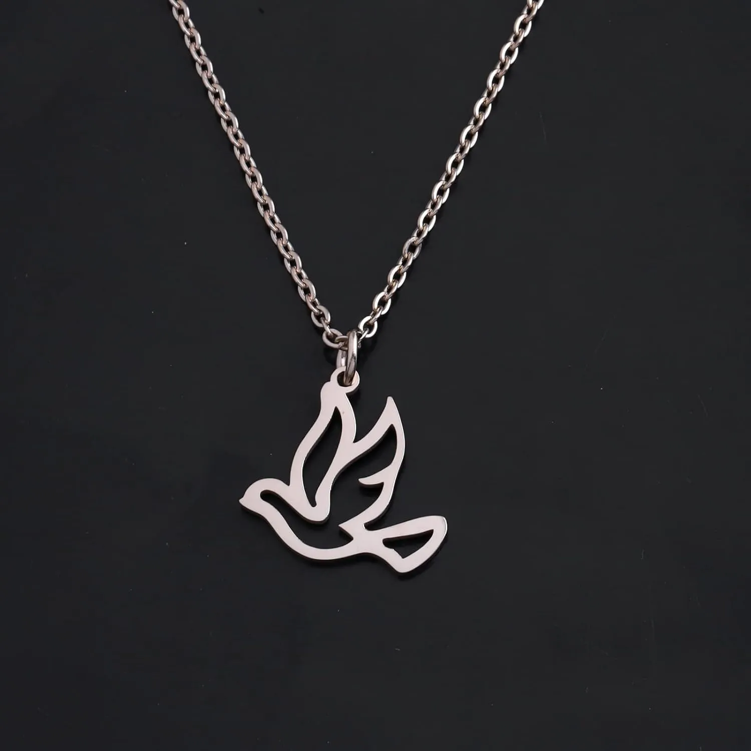 MYOSPARK Stainless Steel Soaring Dove Bird Pendant Necklace Bird Jewelry Peace Gift For Her