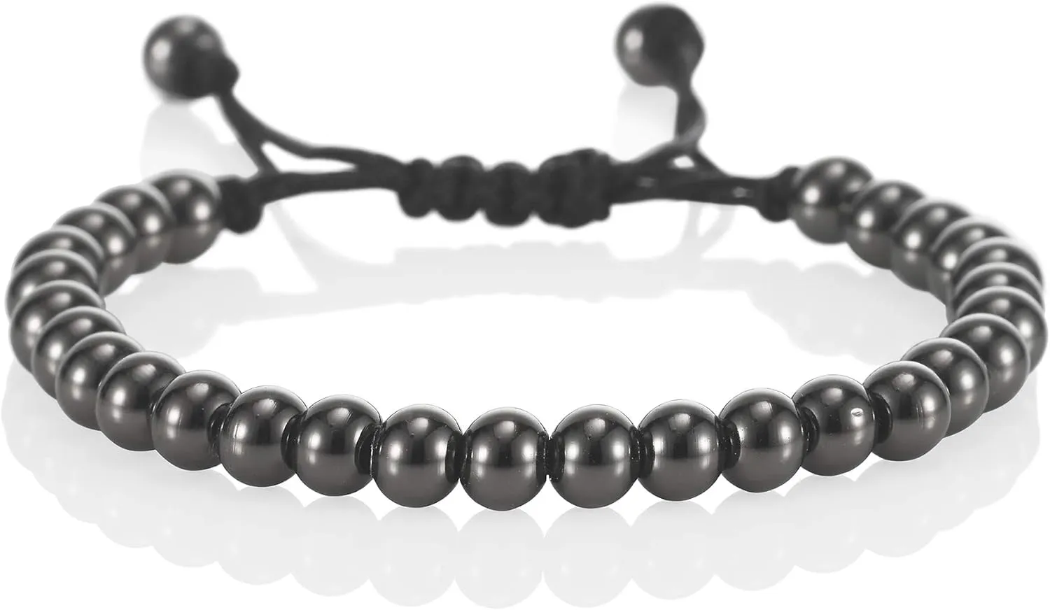 namana Friendship Bracelet for Women with Metal Beads on Adjustable Black Cord. Availaible in Steel Grey, Black, 14 Carat Gold Plated or 14 Carat Rose Gold Plated.