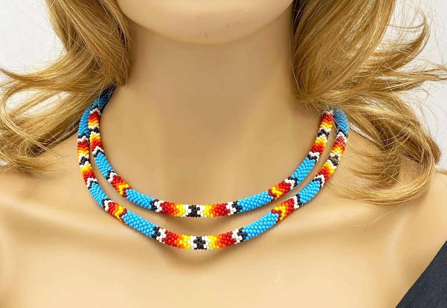 Native Style Beaded Double Strand Rope Necklace for Women Handmade