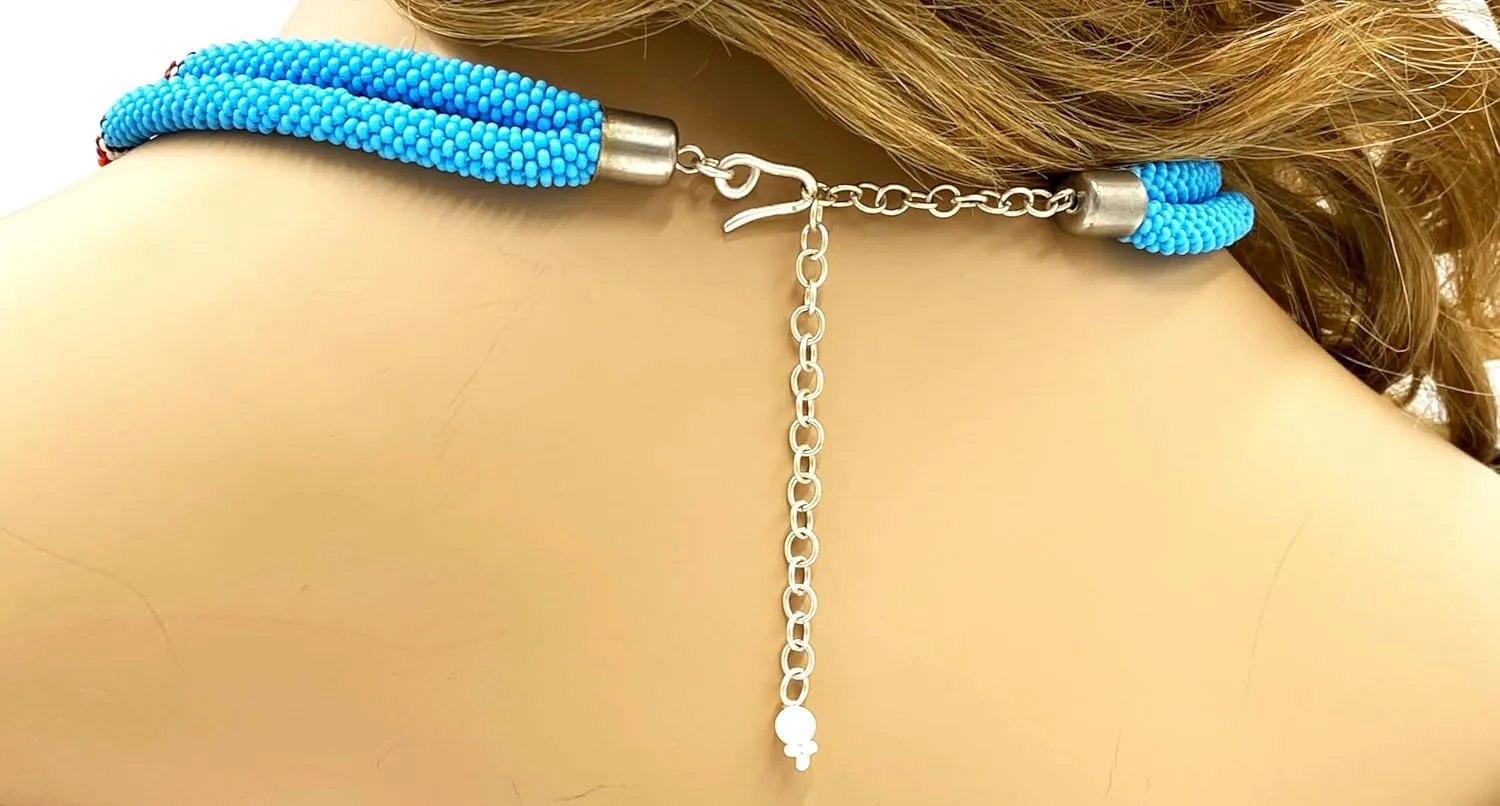 Native Style Beaded Double Strand Rope Necklace for Women Handmade