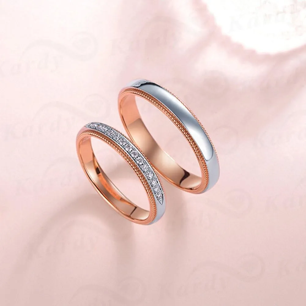 Natural Diamond 14K Rose and White Gold Wedding Engagement Promise Couple Ring Set(0.15cttw, G-H Color, VS-SI1 Clarity)