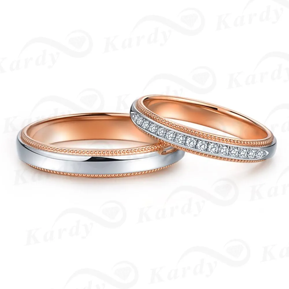 Natural Diamond 14K Rose and White Gold Wedding Engagement Promise Couple Ring Set(0.15cttw, G-H Color, VS-SI1 Clarity)