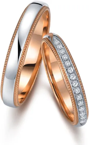Natural Diamond 14K Rose and White Gold Wedding Engagement Promise Couple Ring Set(0.15cttw, G-H Color, VS-SI1 Clarity)