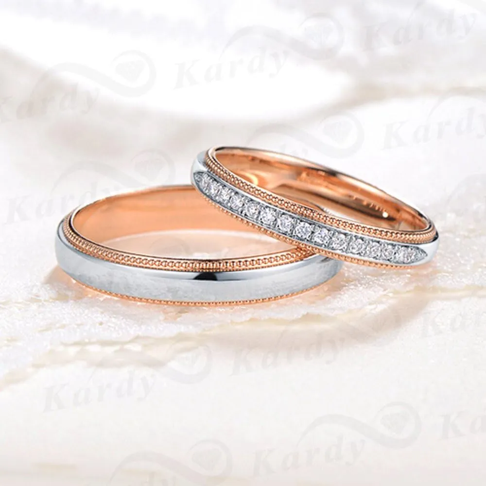 Natural Diamond 14K Rose and White Gold Wedding Engagement Promise Couple Ring Set(0.15cttw, G-H Color, VS-SI1 Clarity)
