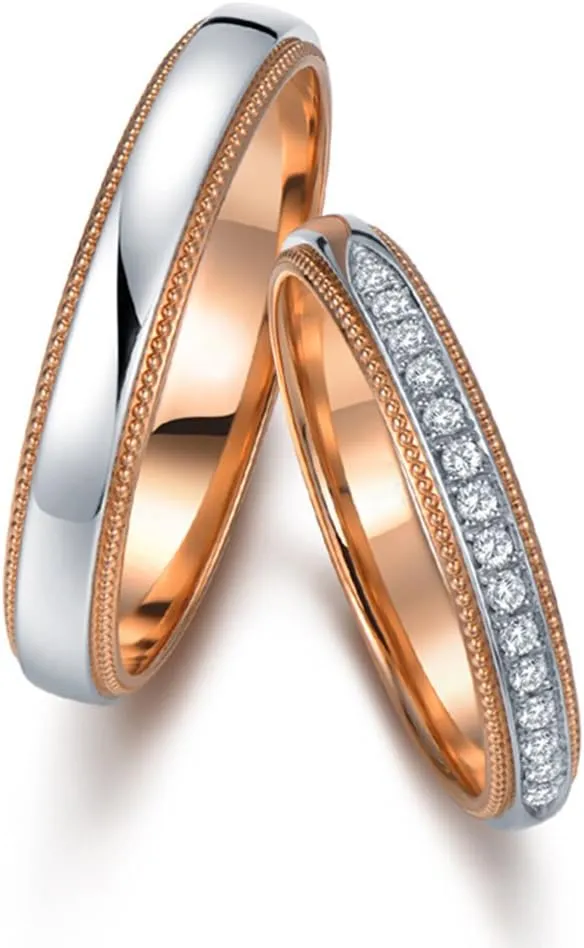 Natural Diamond 14K Rose and White Gold Wedding Engagement Promise Couple Ring Set(0.15cttw, G-H Color, VS-SI1 Clarity)