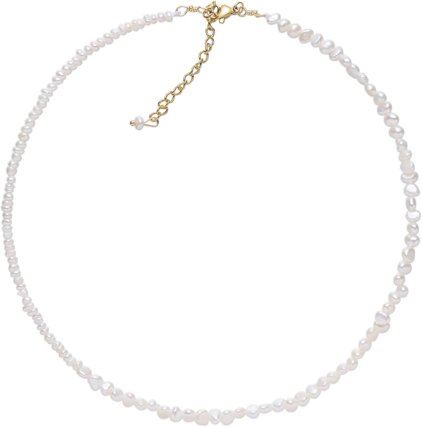 Natural Freshwater Pearl Necklace | Pearl Strand Necklace Choker | Baroque Freshwater Pearl Jewelry Layered Necklace 16''-18''
