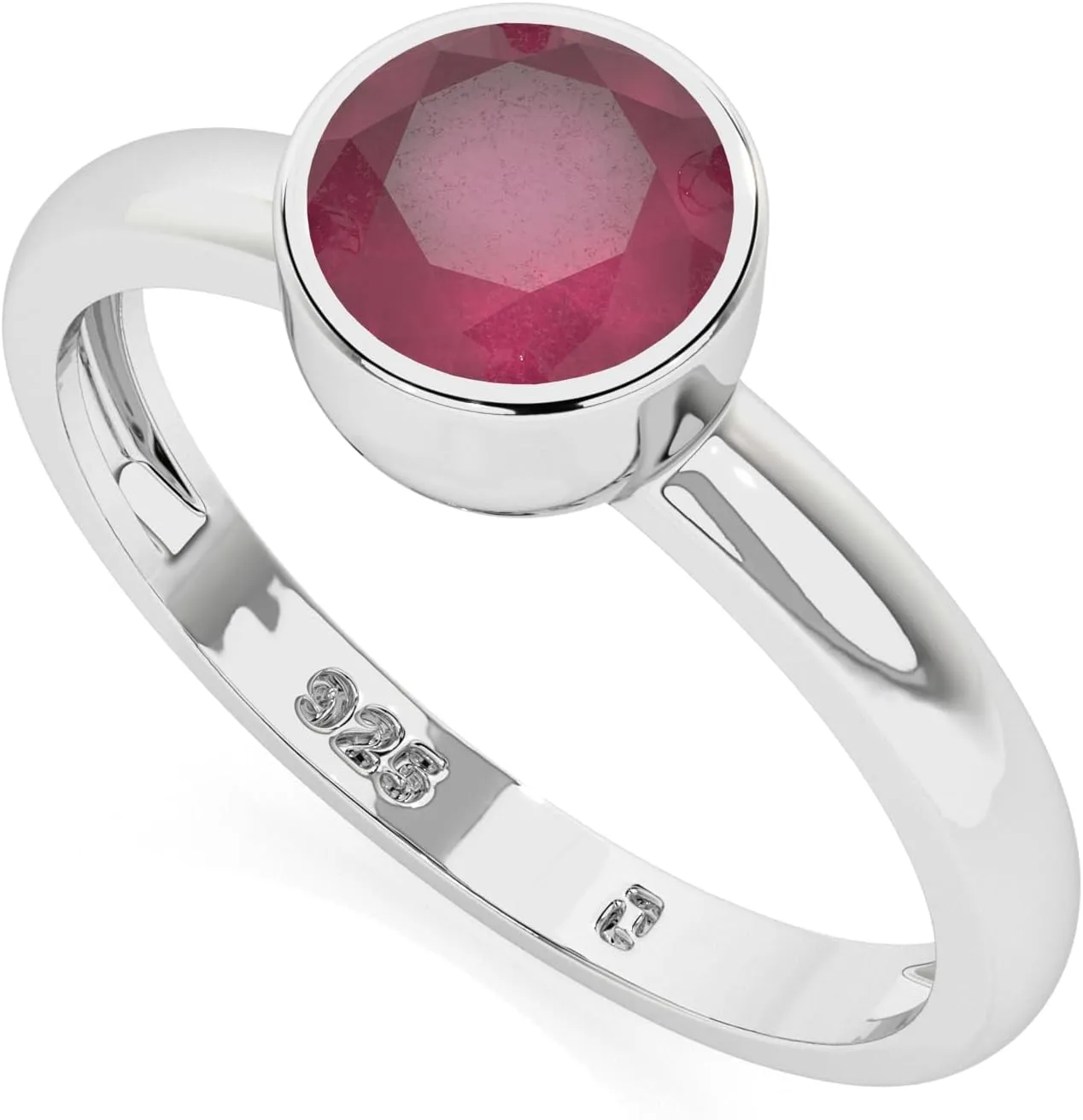 Natural Gemstone Solitaire Rings for Women in Sterling Silver, Birthstone Jewelry Gifts for Her Birthday, Anniversary, Christmas (Bezel-Set, Oval/Pear/Round)