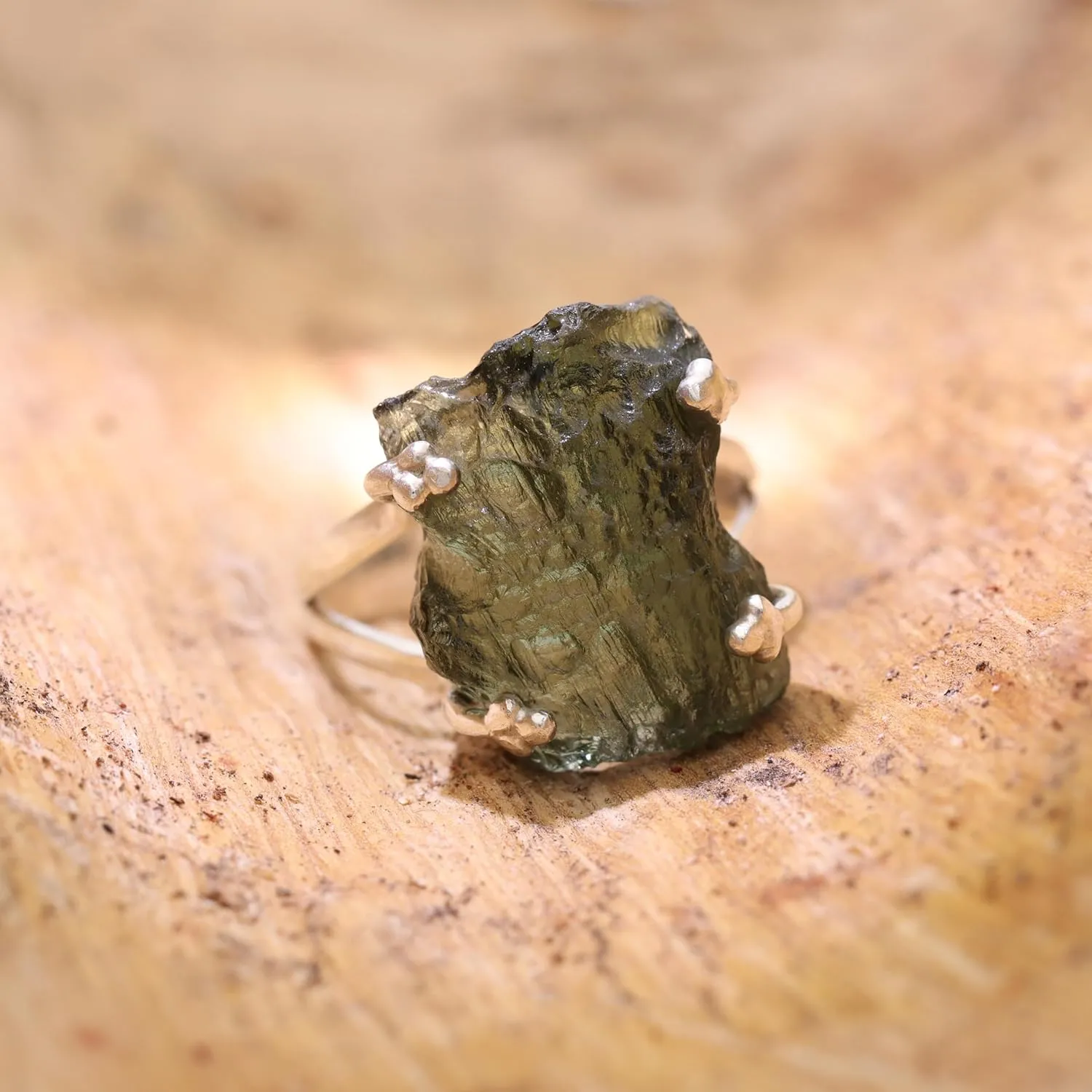 Natural Moldavite Ring 925 Sterling Silver Women's Ring Certified Moldavite From Czech Republic Handmade Silver Ring Anniversary Ring, Green/silver