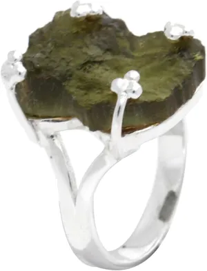 Natural Moldavite Ring 925 Sterling Silver Women's Ring Certified Moldavite From Czech Republic Handmade Silver Ring Anniversary Ring, Green/silver
