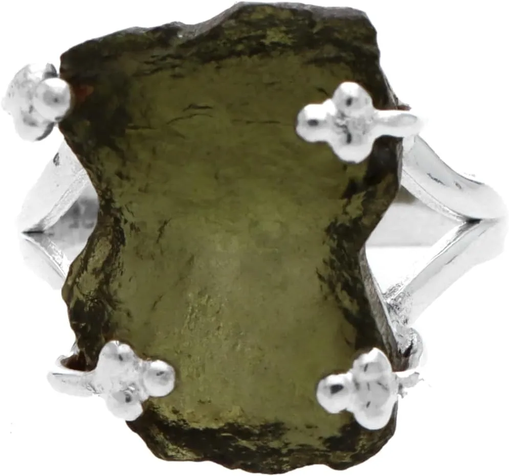 Natural Moldavite Ring 925 Sterling Silver Women's Ring Certified Moldavite From Czech Republic Handmade Silver Ring Anniversary Ring, Green/silver
