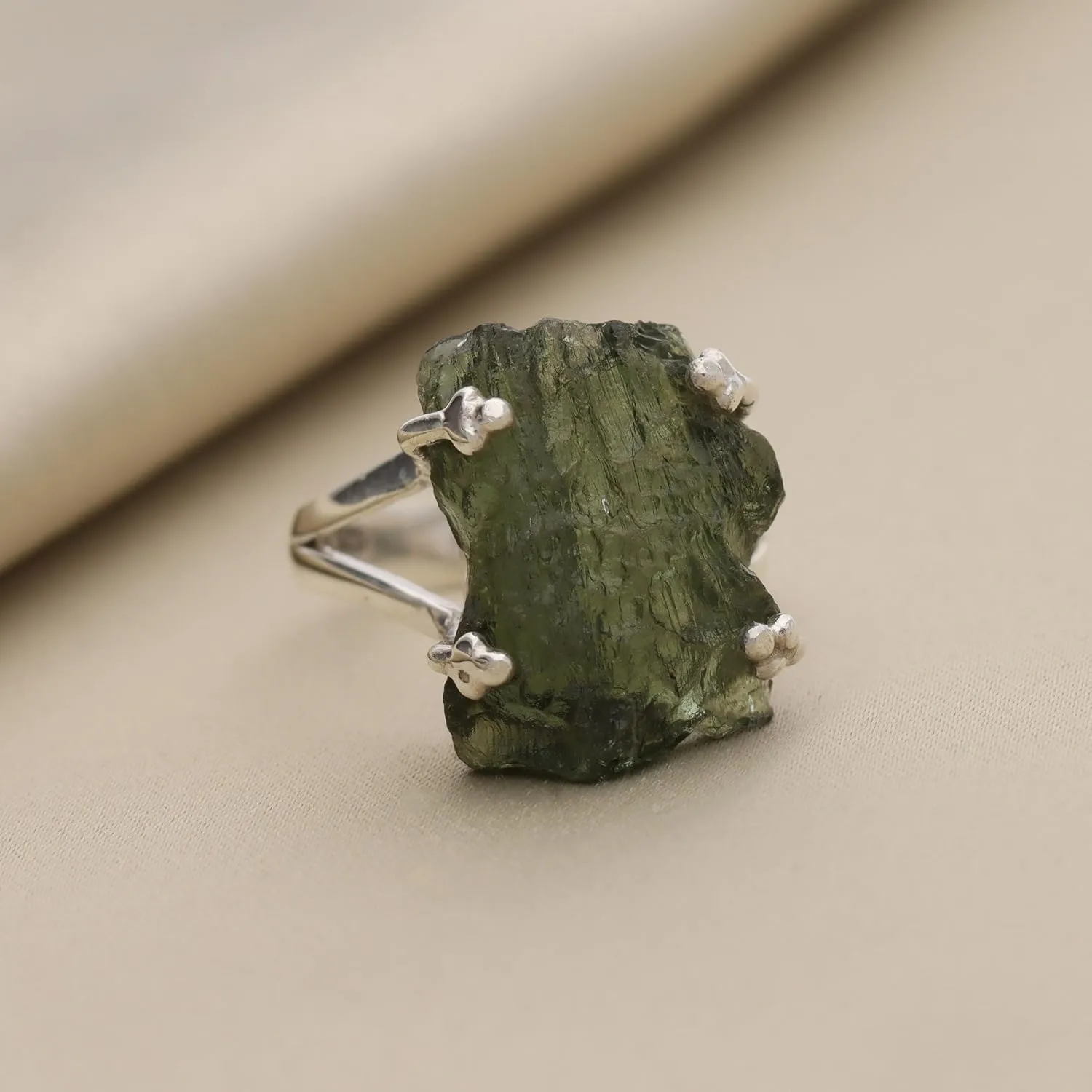 Natural Moldavite Ring 925 Sterling Silver Women's Ring Certified Moldavite From Czech Republic Handmade Silver Ring Anniversary Ring, Green/silver