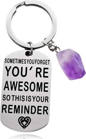 Natural Purple Crystal Keychain, Inspirational Gifts for Women, Girls, Best Friends, Teens & Adults Motivational Birthday, Mothers Day Gifts Friendship Keychain for Her YOU'RE AWESOME