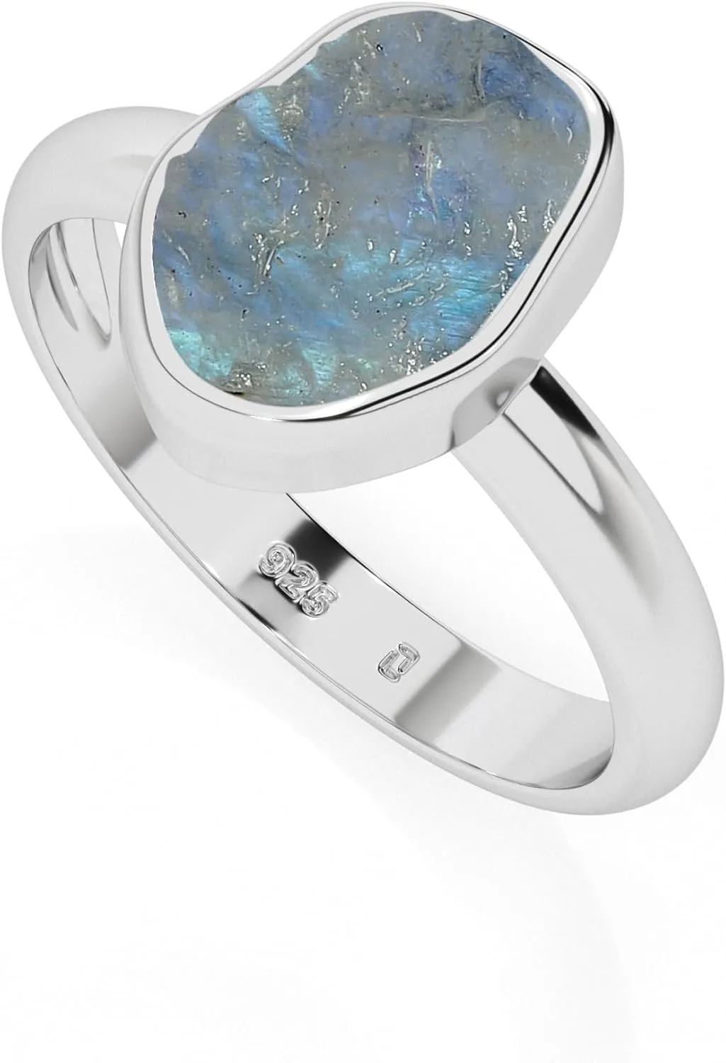Natural Raw Rainbow Moonstone Solitaire Rings for Women in Sterling Silver, June Birthstone Jewelry Gifts for Her Birthday, Anniversary, Christmas (Bezel-Set)