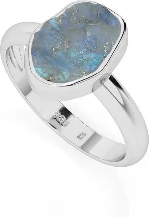 Natural Raw Rainbow Moonstone Solitaire Rings for Women in Sterling Silver, June Birthstone Jewelry Gifts for Her Birthday, Anniversary, Christmas (Bezel-Set)