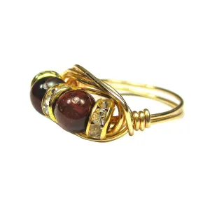 Natural Red Tiger Eye Duet Handmade Copper-Gold-Silver Wire Wrap Womens Ring Jewelry Gift for Her Hand-Crafted in USA