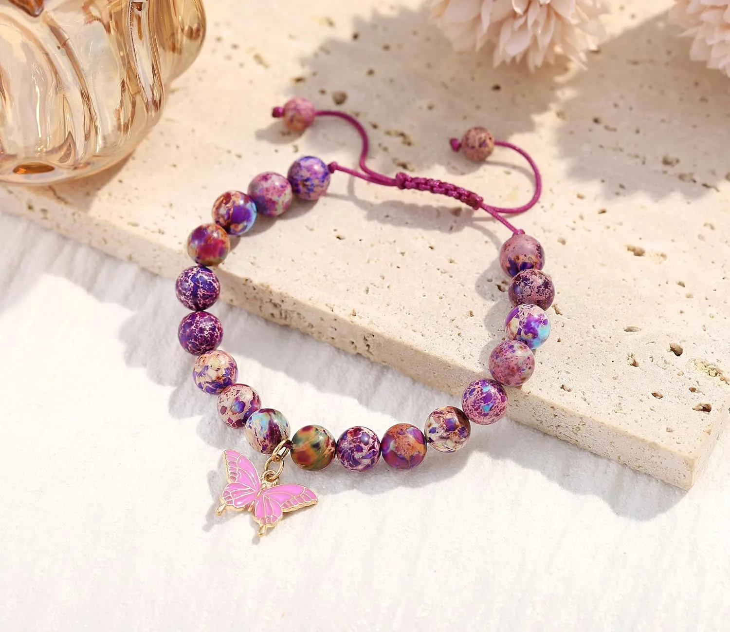 Natural Stone Butterfly Cross Heart Sunflower Pendant Bracelet Suitable for Christmas New Year Valentine'S Day Birthday Bracelet Gifts
