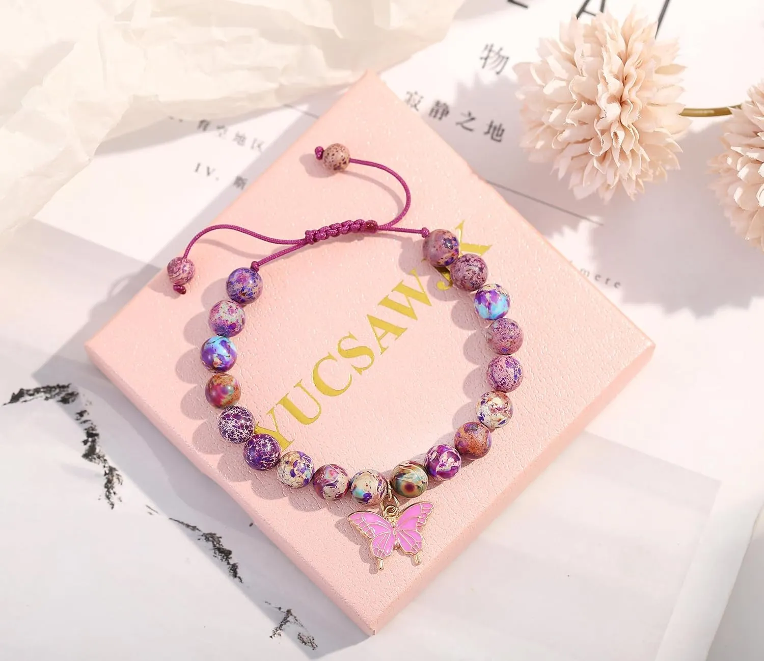 Natural Stone Butterfly Cross Heart Sunflower Pendant Bracelet Suitable for Christmas New Year Valentine'S Day Birthday Bracelet Gifts