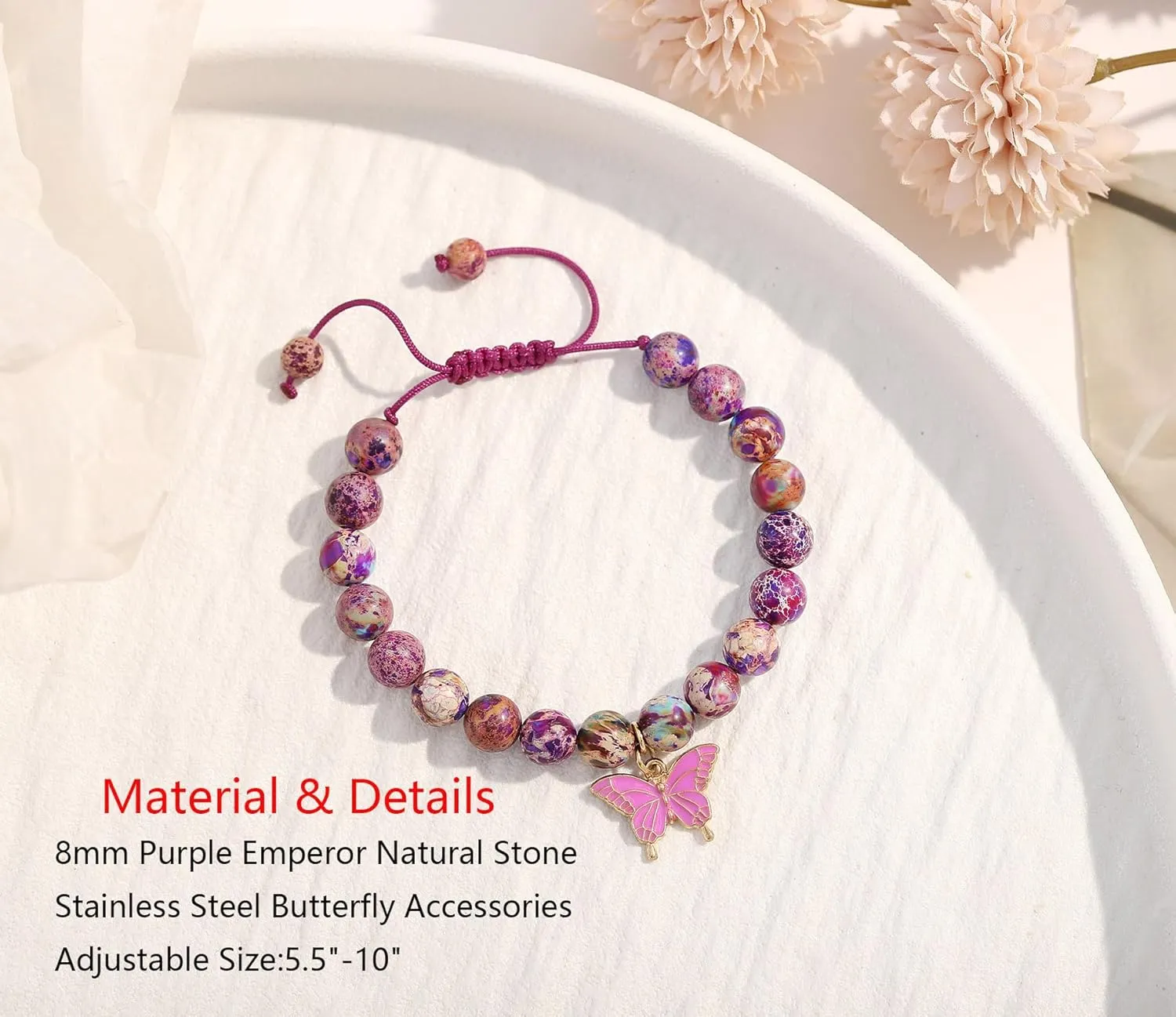 Natural Stone Butterfly Cross Heart Sunflower Pendant Bracelet Suitable for Christmas New Year Valentine'S Day Birthday Bracelet Gifts