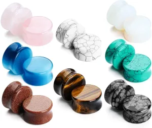 Natural Stone Ear Plugs Stretching Gauges Kit,16Pcs Mixed 6MM-20MM Saddle Double Flare Tunnel Unisex Earrings Body Jewelry