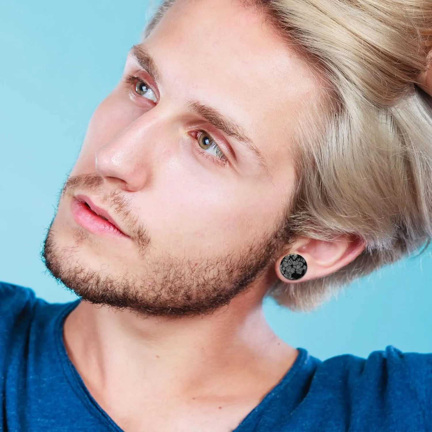 Natural Stone Ear Plugs Stretching Gauges Kit,16Pcs Mixed 6MM-20MM Saddle Double Flare Tunnel Unisex Earrings Body Jewelry