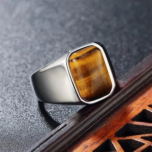 Natural Tiger Eye Ring 925 Sterling Silver Ring Handmade Gemstone Signet Ring for Men Tiger Eye Mens Ring Gift for Him