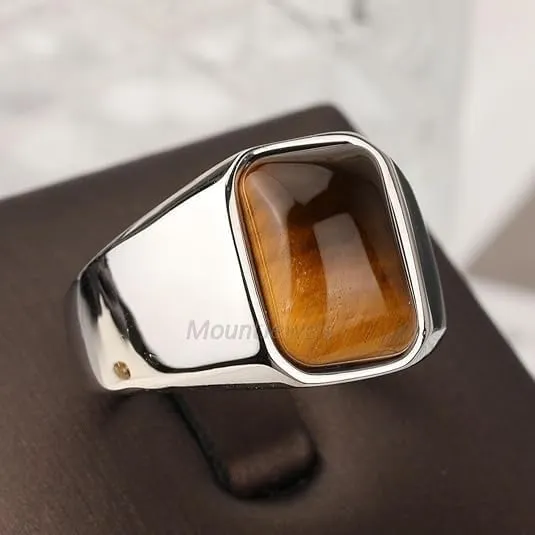 Natural Tiger Eye Ring 925 Sterling Silver Ring Handmade Gemstone Signet Ring for Men Tiger Eye Mens Ring Gift for Him