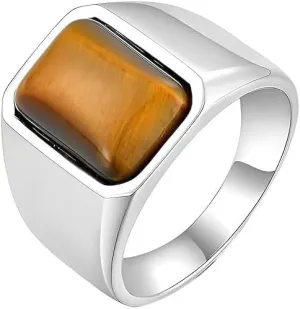 Natural Tiger Eye Ring 925 Sterling Silver Ring Handmade Gemstone Signet Ring for Men Tiger Eye Mens Ring Gift for Him