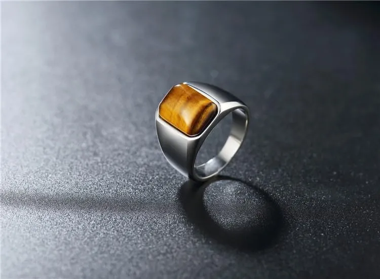 Natural Tiger Eye Ring 925 Sterling Silver Ring Handmade Gemstone Signet Ring for Men Tiger Eye Mens Ring Gift for Him