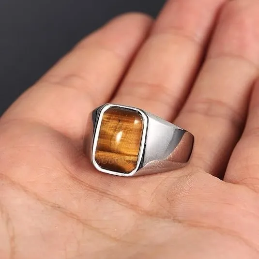 Natural Tiger Eye Ring 925 Sterling Silver Ring Handmade Gemstone Signet Ring for Men Tiger Eye Mens Ring Gift for Him