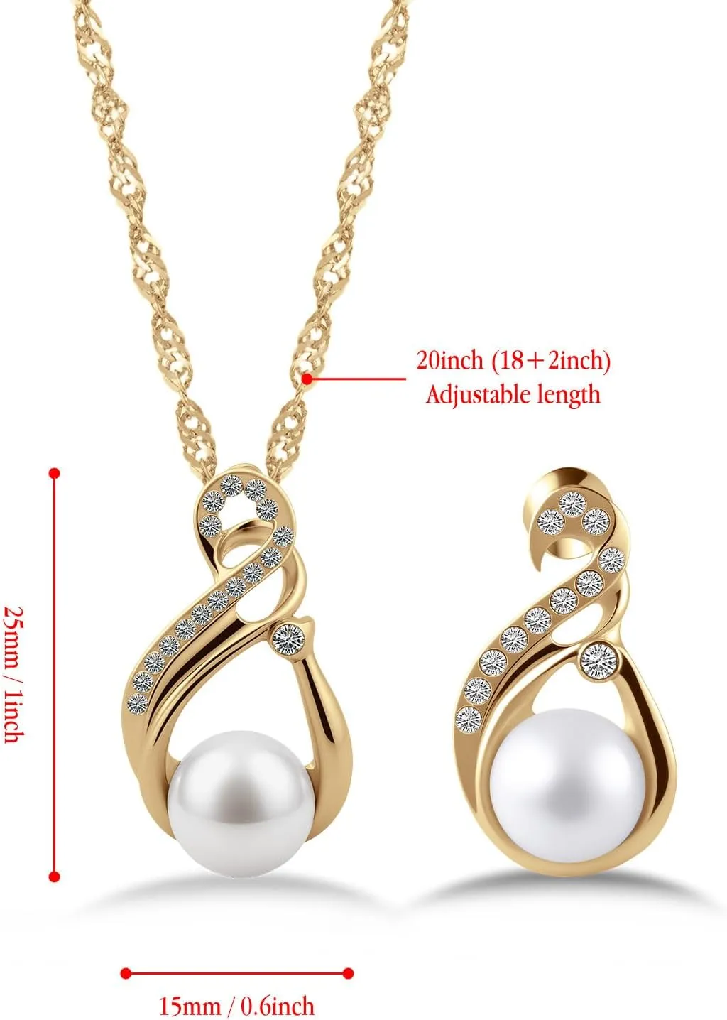 Necklace Pendant Round Pearl for Women Silver/Gold Plated Copper with Cubic Zirconia Chain Pearl Jewelry Gifts for Holidays and Anniversary