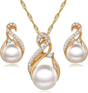 Necklace Pendant Round Pearl for Women Silver/Gold Plated Copper with Cubic Zirconia Chain Pearl Jewelry Gifts for Holidays and Anniversary
