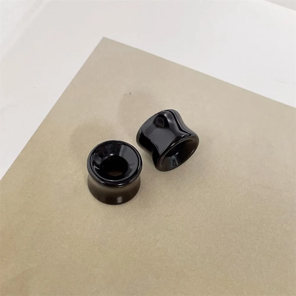 NewZenro Hollow Black Obsidian Natural Stone Ear Plugs Gauges Tunnel Expanders Stretcher Saddle Organic Agate Double Flared Flesh Earrings for Men Women Fashion Piercings Body Jewelry Gift