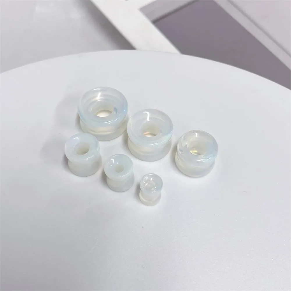 NewZenro Hollow Opalite Moon Stone Natural Stone Ear Plugs Gauges Tunnel Expanders Stretcher Saddle Organic Double Flared Flesh Earrings for Men Women Fashion Piercings Body Jewelry Gift