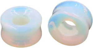 NewZenro Hollow Opalite Moon Stone Natural Stone Ear Plugs Gauges Tunnel Expanders Stretcher Saddle Organic Double Flared Flesh Earrings for Men Women Fashion Piercings Body Jewelry Gift