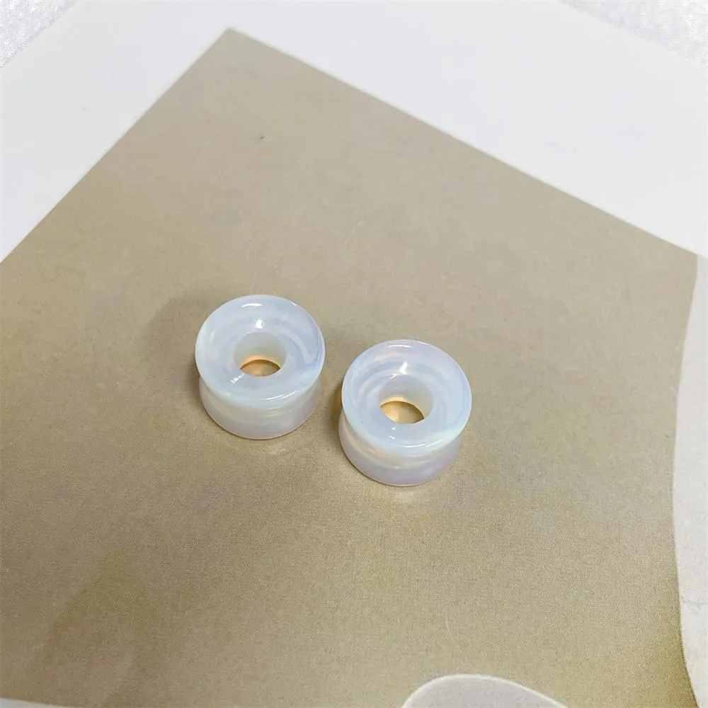 NewZenro Hollow Opalite Moon Stone Natural Stone Ear Plugs Gauges Tunnel Expanders Stretcher Saddle Organic Double Flared Flesh Earrings for Men Women Fashion Piercings Body Jewelry Gift