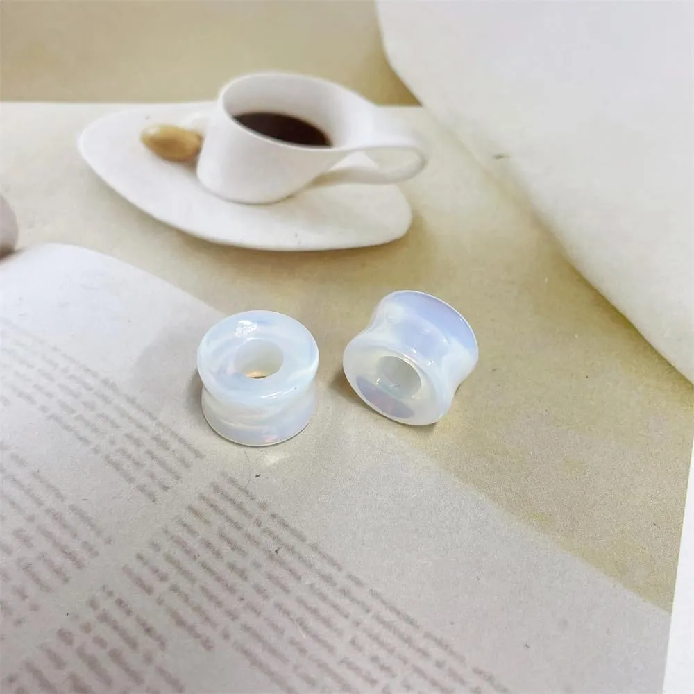 NewZenro Hollow Opalite Moon Stone Natural Stone Ear Plugs Gauges Tunnel Expanders Stretcher Saddle Organic Double Flared Flesh Earrings for Men Women Fashion Piercings Body Jewelry Gift