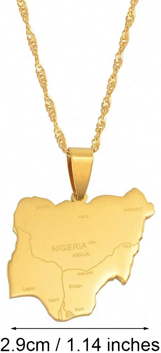 Nigeria Map Pendant Necklace Africa Nigerian Map With City Name Pendant Necklace