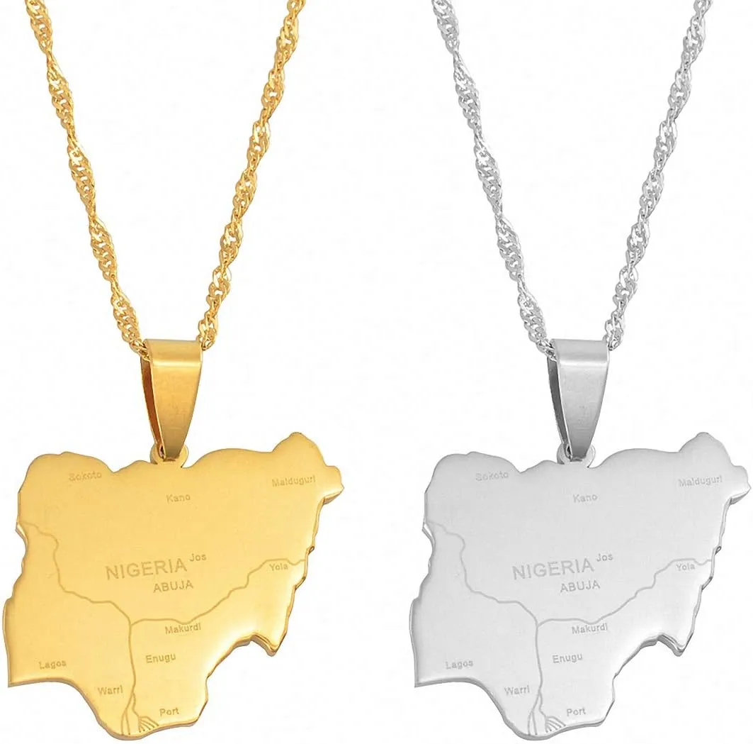 Nigeria Map Pendant Necklace Africa Nigerian Map With City Name Pendant Necklace