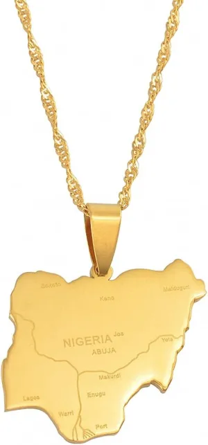 Nigeria Map Pendant Necklace Africa Nigerian Map With City Name Pendant Necklace