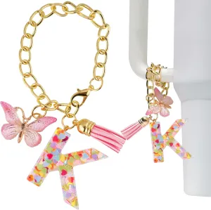 NiHome Letter Charm Accessories with Butterfly, Initial Letter Charm Accessories for Stanley Tumbler with Handle, Cute Initial Keychain for Women Girls