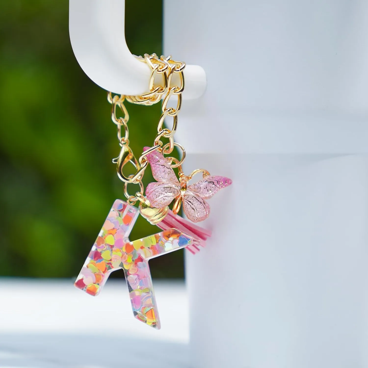 NiHome Letter Charm Accessories with Butterfly, Initial Letter Charm Accessories for Stanley Tumbler with Handle, Cute Initial Keychain for Women Girls