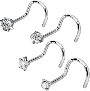 Nose Rings For Women & Men Set - Hypoallergenic Nose Studs L Shaped Crystal Pack - Nose Ring Nostril Piercing Jewelry (choose GAUGE - QUANTITY - COLOR & CRYSTAL)