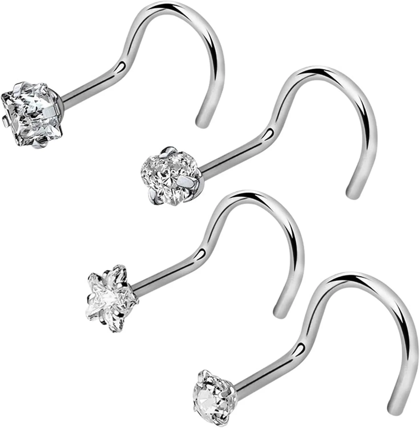 Nose Rings For Women & Men Set - Hypoallergenic Nose Studs L Shaped Crystal Pack - Nose Ring Nostril Piercing Jewelry (choose GAUGE - QUANTITY - COLOR & CRYSTAL)