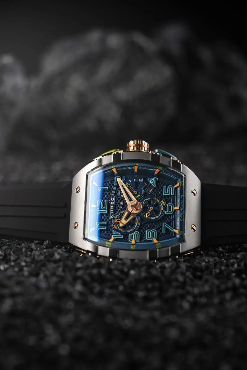 Nubeo Men's 49mm Magellan Retrograde Chrongoraph Watch with Rubber Strap NB-6088