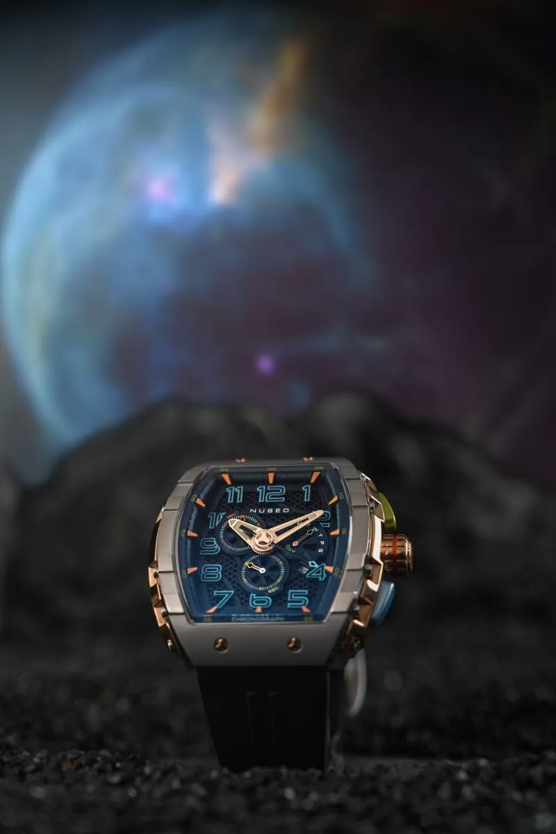 Nubeo Men's 49mm Magellan Retrograde Chrongoraph Watch with Rubber Strap NB-6088