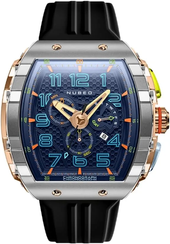 Nubeo Men's 49mm Magellan Retrograde Chrongoraph Watch with Rubber Strap NB-6088
