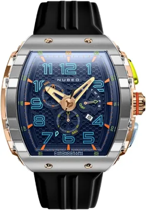 Nubeo Men's 49mm Magellan Retrograde Chrongoraph Watch with Rubber Strap NB-6088