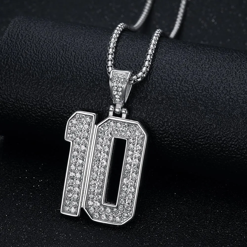 Number 10 Jersey Pendant Necklace Hip hop Necklace Stainless Steel Vacuum Gold Plated Diamond Set Number 10 Pendant Necklace Men's and Women's Chain