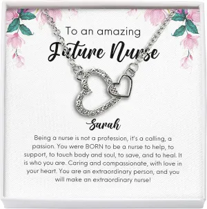 Nurse Necklace Silver Plated - to an Amazing Future Nurse - Custom Name Graduation for Registered Nurse Workers RN CRNA